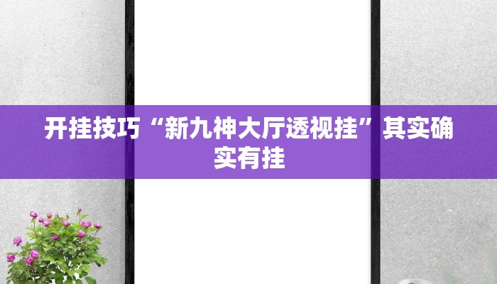 开挂技巧“新九神大厅透视挂”其实确实有挂